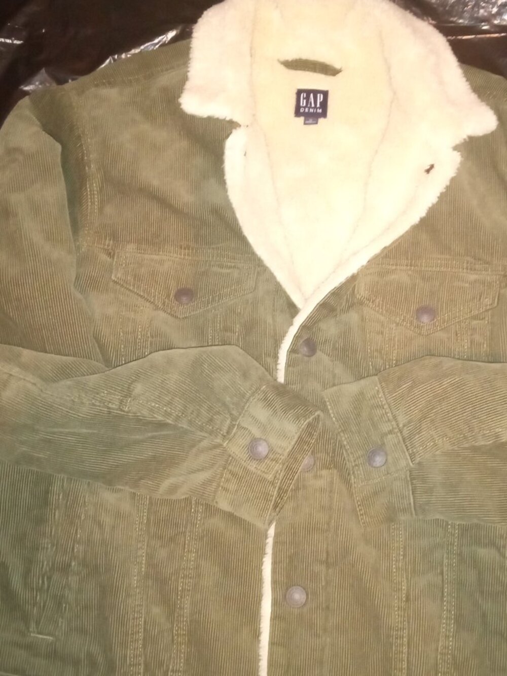 GAP Mens Corduroy Olive Sherpa Lined Jacket XS